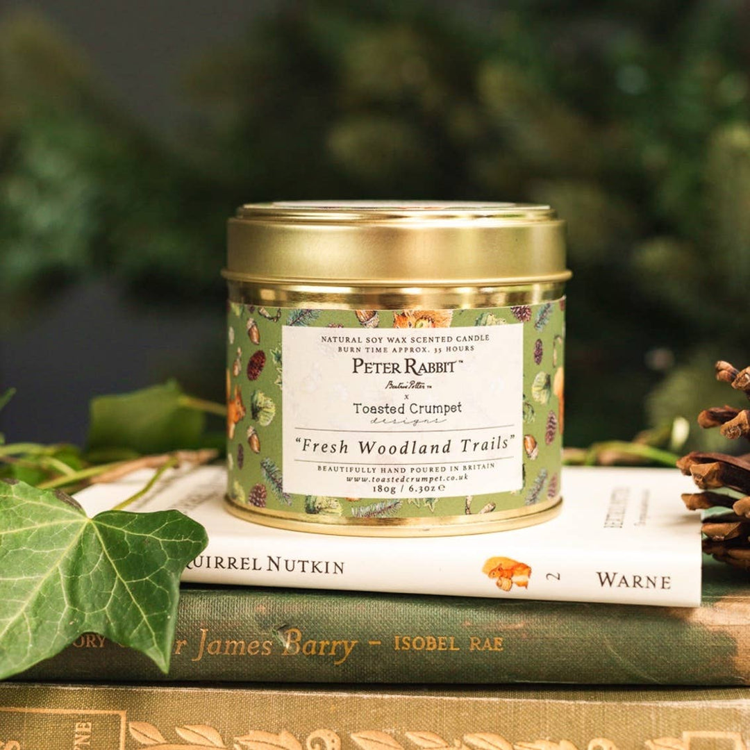 Squirrel Nutkin "Fresh Woodland Trails" in a Matt Gold Tin