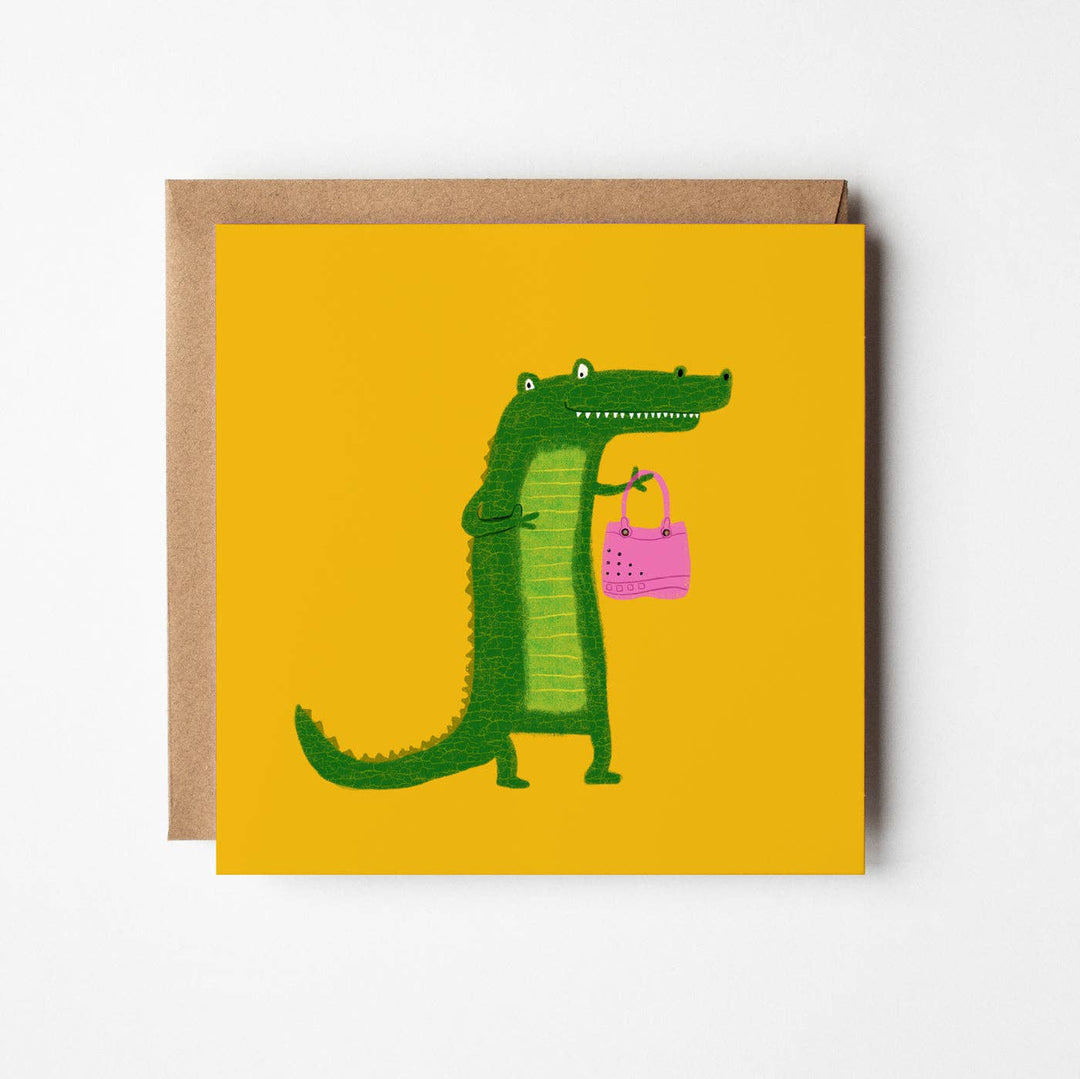 Croc with a Croc Bag - blank greetings card