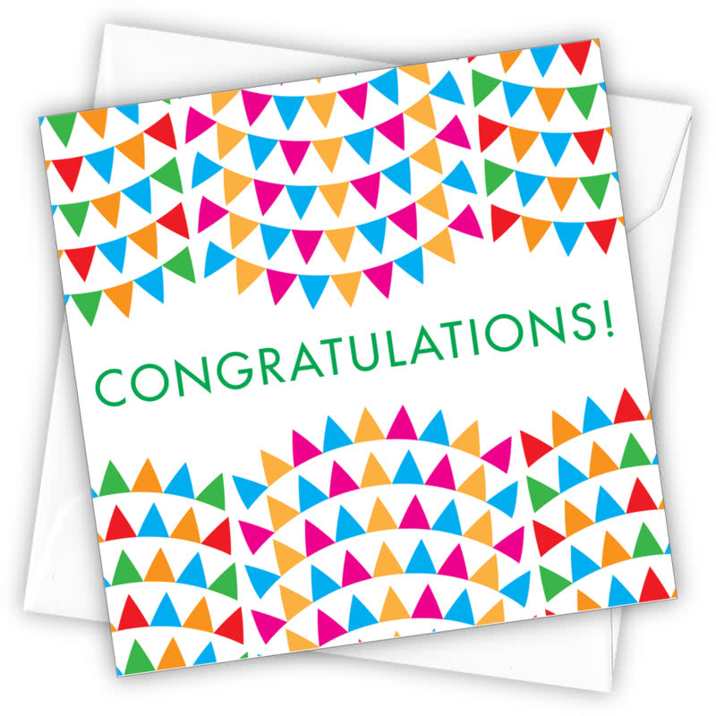 Congratulations! Greetings Card - Magnolia the Florist Individual greeting card and envelope. Blank inside for your personal message Supplied with a colour co-ordinated envelope Envelope colour: White High-quality (300gsm) matt finish card Printed in the UK. Size: 100mm × 100m