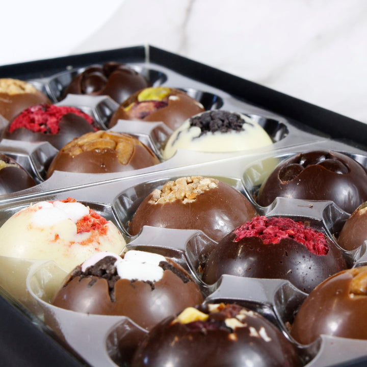 Box of assorted chocolates from The Cambridge Confectionery Company 320g Box of 18 Solid Domes