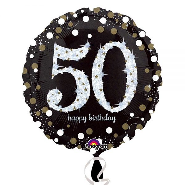 50th Birthday Balloon - Magnolia the Florist This eye‑catching balloon measures approximately 18 inches and comes inflated with helium, complete with a ribbon and a sturdy balloon weight, ready to display or gift the moment it arrives. Please note: designs will vary, and the image shown is an example. Each balloon is chosen to suit the occasion, ensuring a bright, joyful addition to their special 50th birthday.  1
