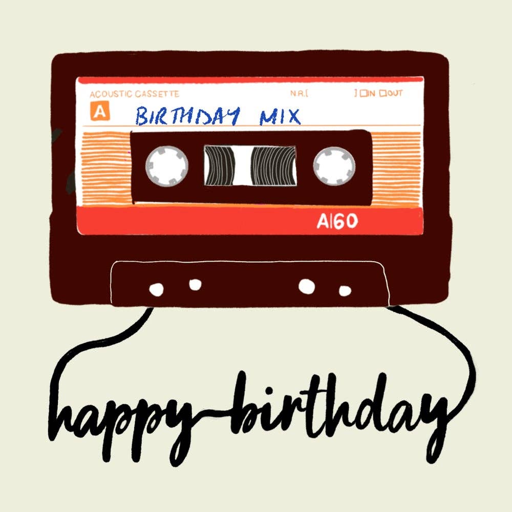 Birthday Mixtape - blank greetings card