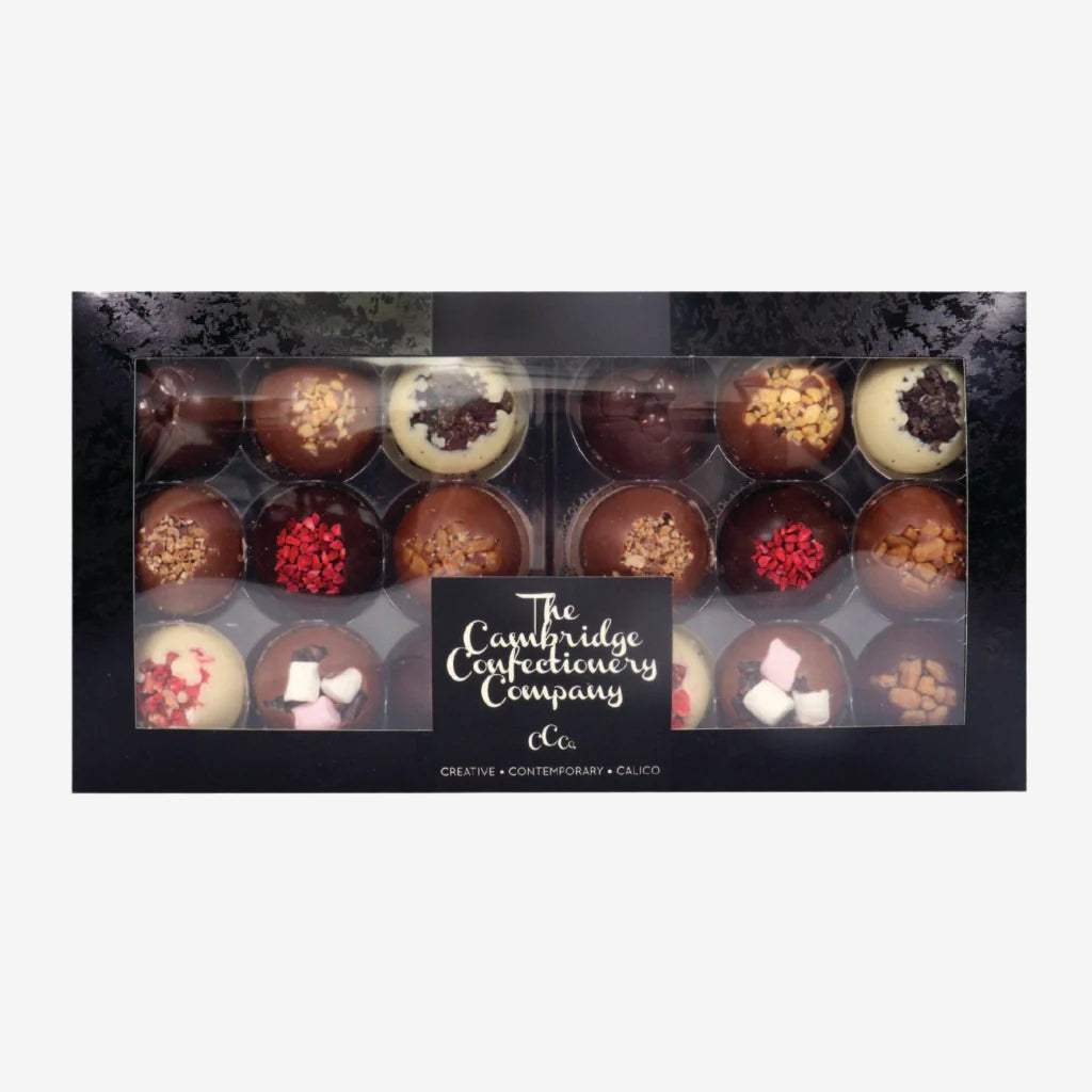 Box of assorted chocolates from The Cambridge Confectionery Company 320g Box of 18 Solid Domes
