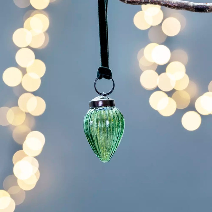 Ribbed Gourd Decoration Green With Velvet Loop 5x3cm