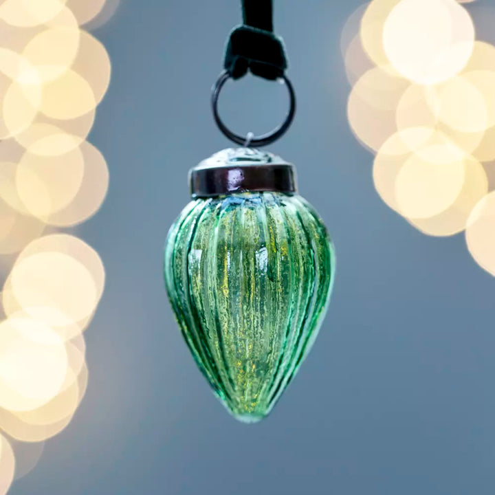 Ribbed Gourd Decoration Green With Velvet Loop 5x3cm