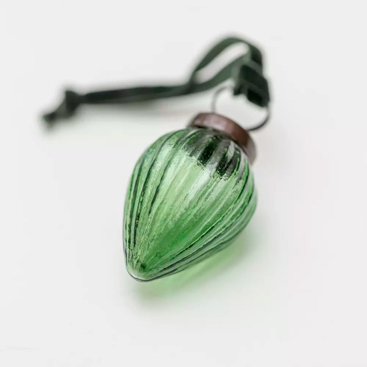 Ribbed Gourd Decoration Green With Velvet Loop 5x3cm