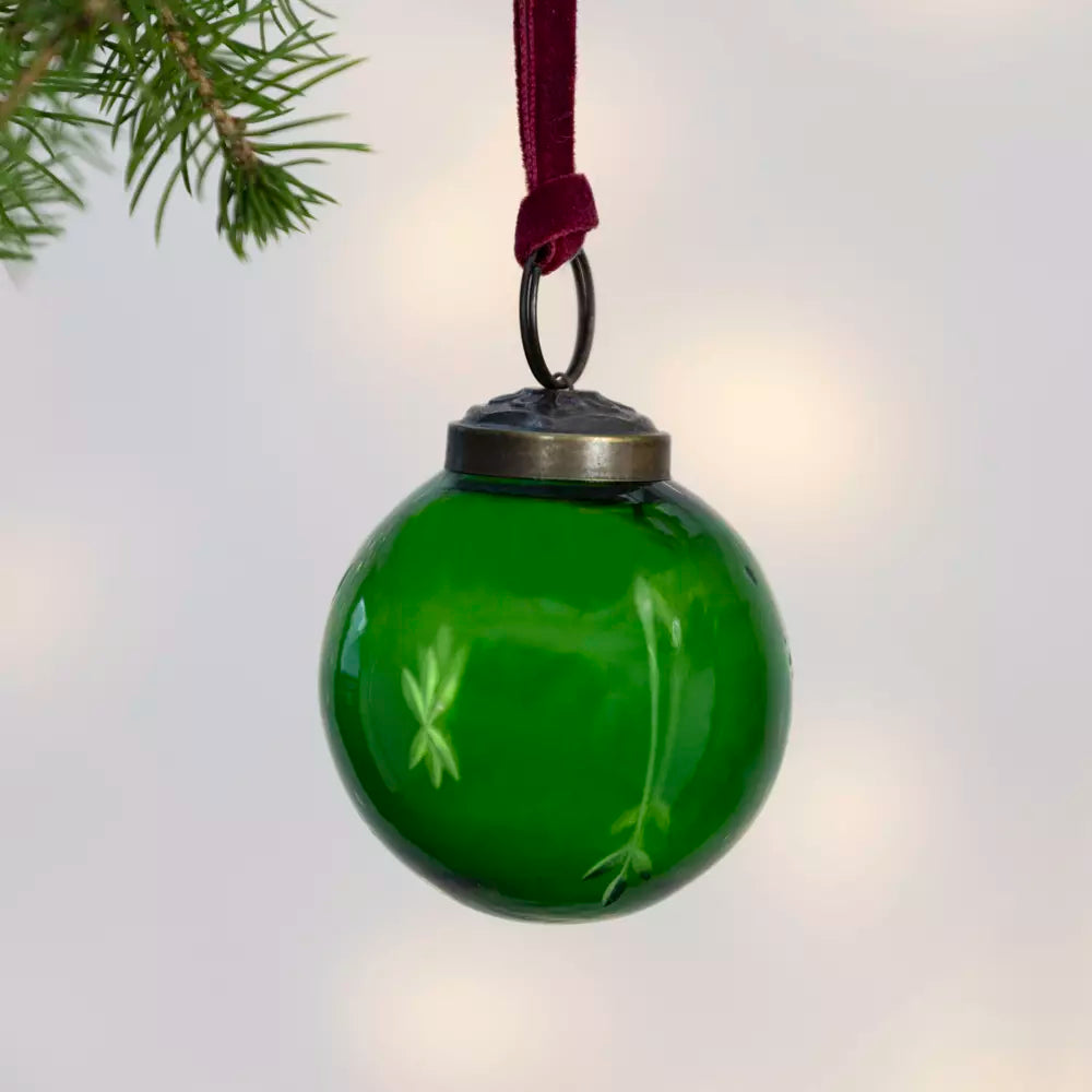 Etched Round Decoration  - Green - 5cm