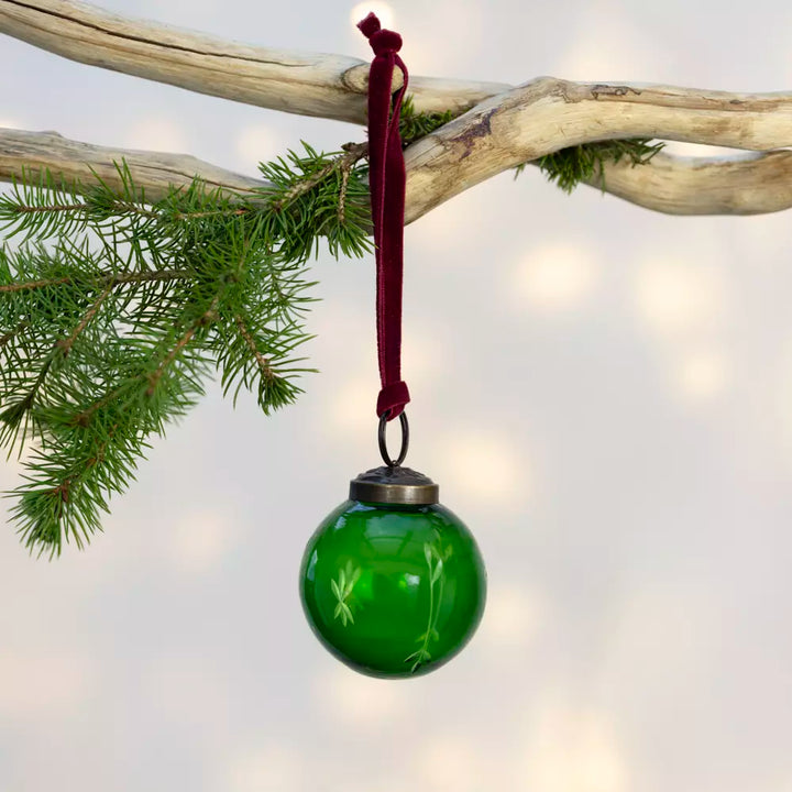 Etched Round Decoration  - Green - 5cm