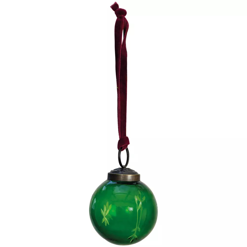 Etched Round Decoration  - Green - 5cm