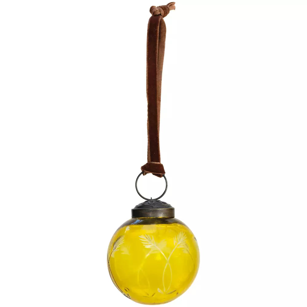 Etched Round Decoration  - Yellow - 5cm