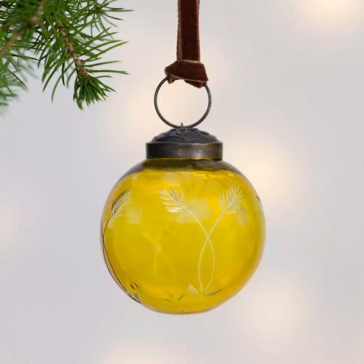 Etched Round Decoration  - Yellow - 5cm