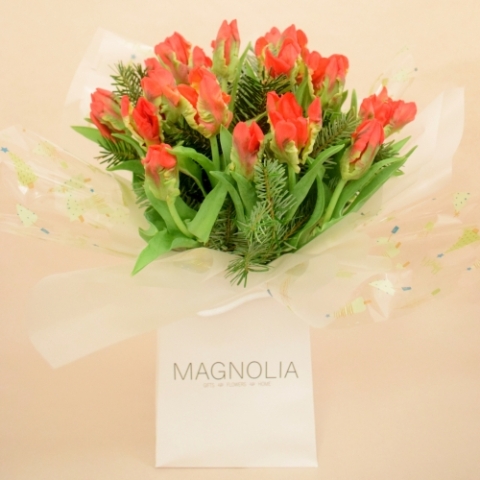 Red Tulips With scented Fir Pine