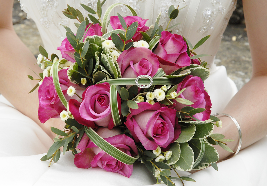 Pink wedding bouquet with diamontes